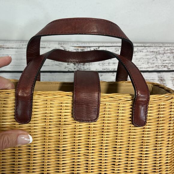 Vintage 80's ETIENNE AIGNER Wicker Leather Handles Basket Bag Handbag Purse - Picture 14 of 15